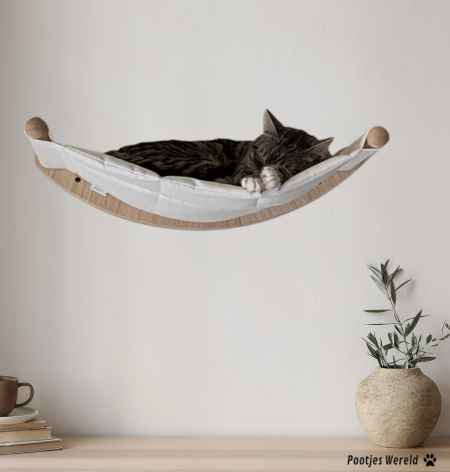 Luxe Massief Houten Wandhangend Kattenbed